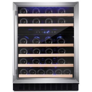 Amica AWC600SS 60 cm fs wine cooler, 45 bot cap, dual temp, stainless steel frame, blue LED